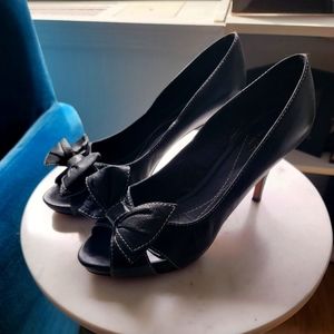 Kate Spade Black Bow Peep-Toe Pumps